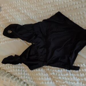 Black ruffle one piece swimsuit